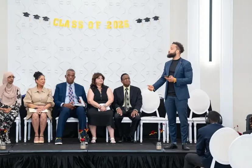 Polaron Energy’s Vice President, Christopher Infantry gave a speech in a Middle school graduation